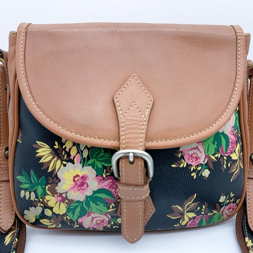 Vintage Kenzo Paris Floral Tan and Black Shoulder Bag